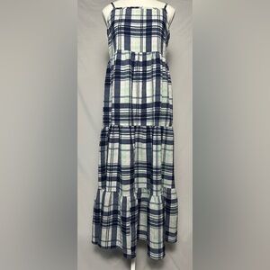 LEE Blue Plaid Tiered Western Summer Strappy Maxi Dress Size M
